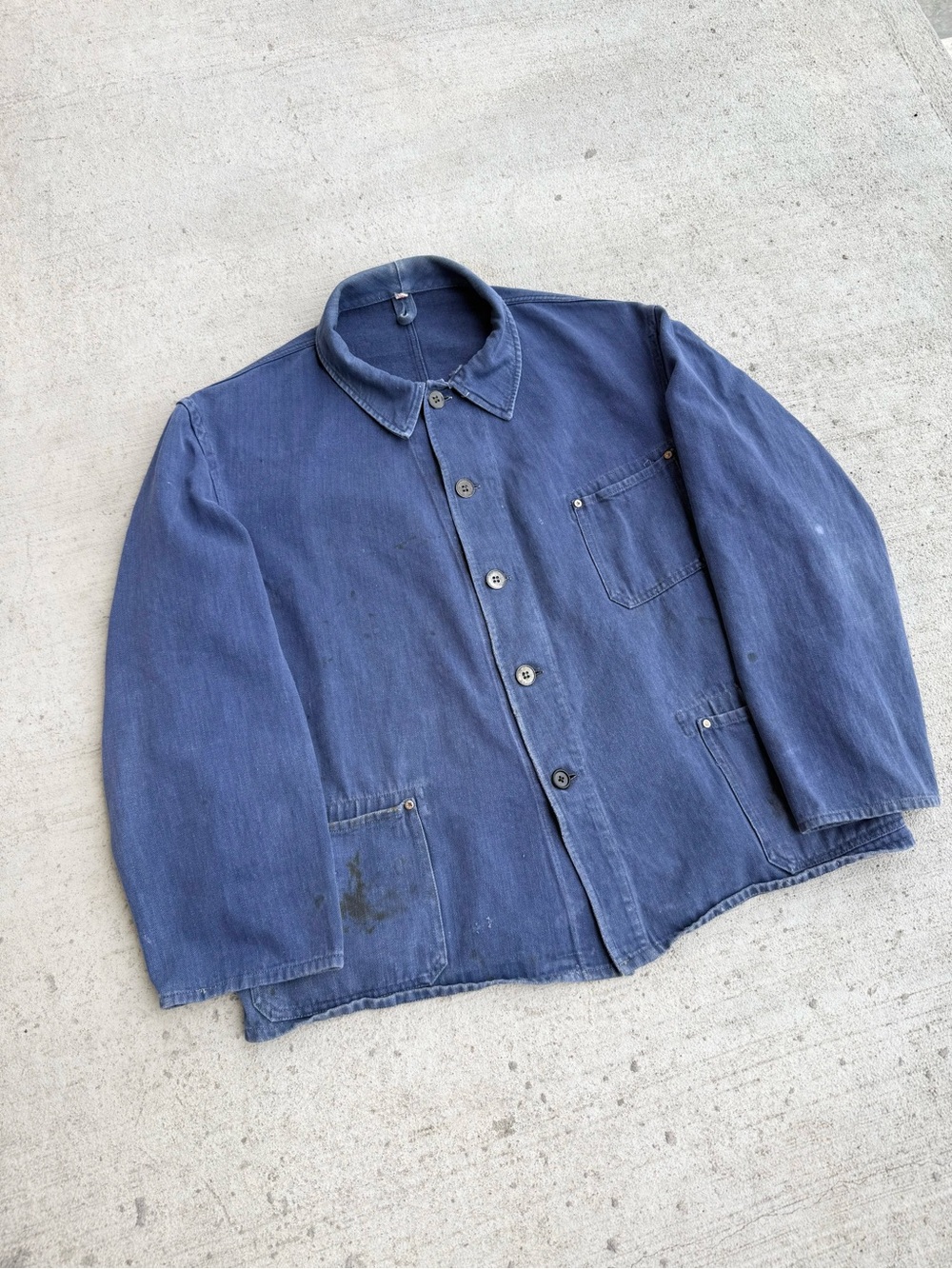 Vintage 50s 60s German HBT Chore Jacket with metal buttons and star rivets